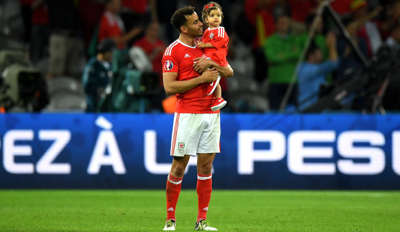 Photo Hal Robson-Kanu sharing the big moment with his daughter via Getty